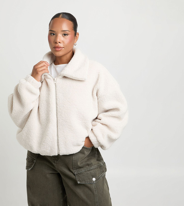 Curve High Neck Teddy Bomber Jacket