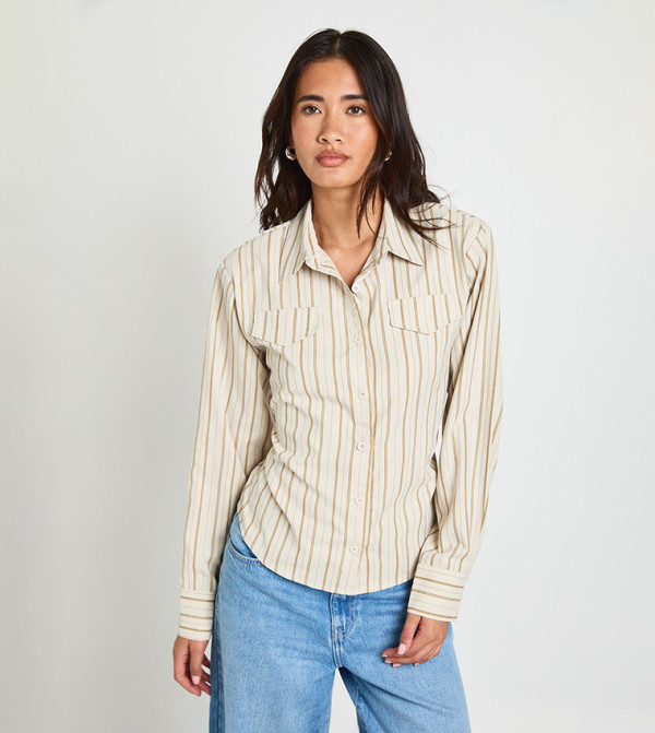 Cinched Stripe Fitted Shirt