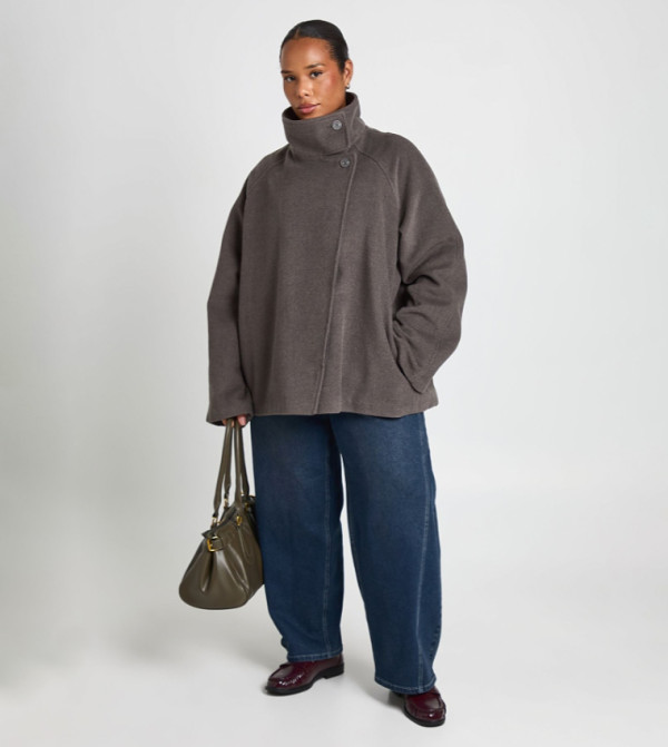 Curve High Neck Wool Look Jacket