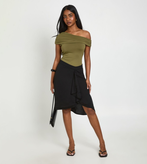 Matte Slinky Off Shoulder Bodysuit Top
