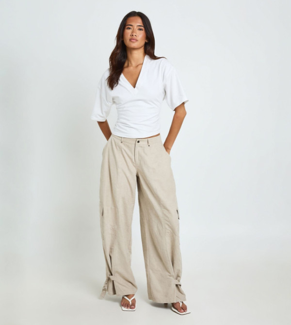Buckle Hem Detail Wide Leg Trousers
