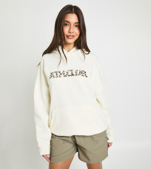 Leopard Appliqued Long Sleeves Oversized Hoodie