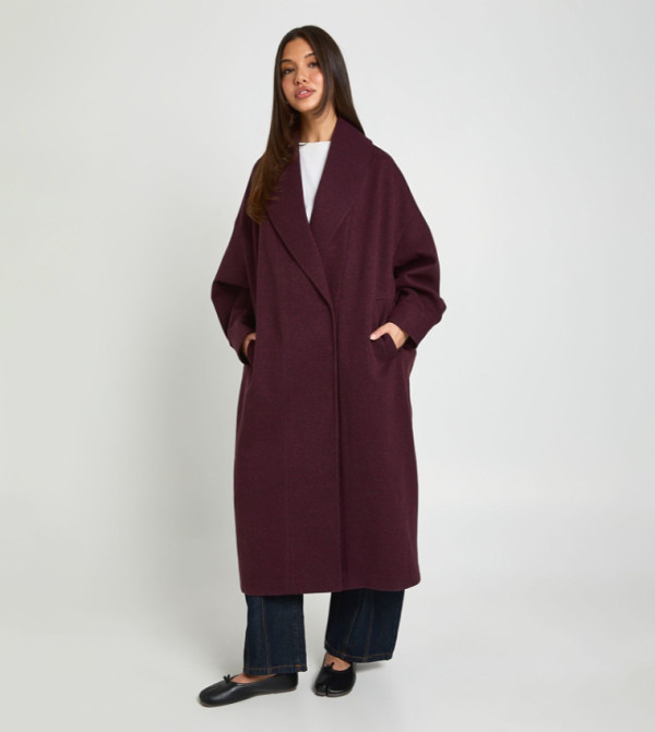 Shawl Collared Longline Wool Look Coat