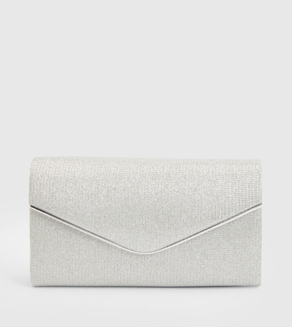 Silver Glitter Envelope Clutch Bag