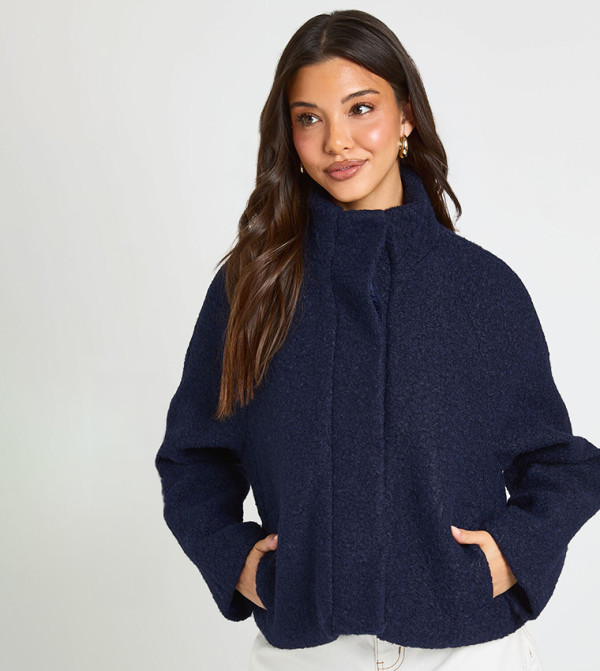 High Neck Wool Look Jacket