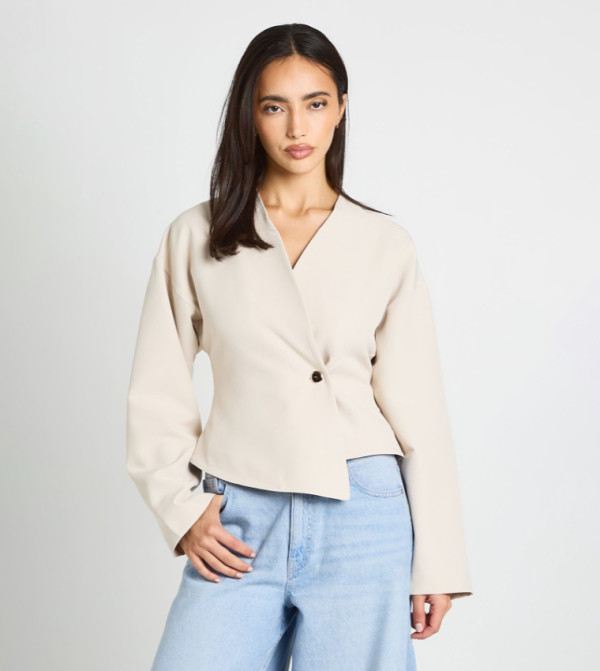 Gold Button Long Sleeves Wrap Top