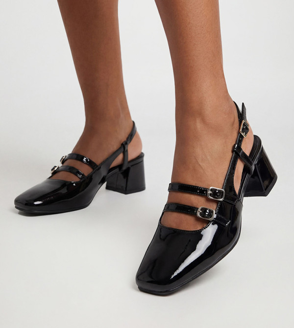Wide Fit Patent Double Strap Slingback Mary Jane Pumps
