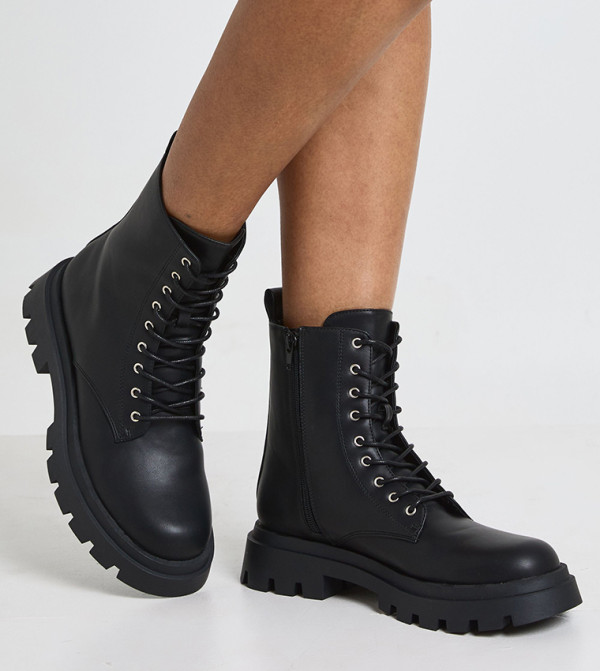 Eyelet Detail Lace Up Hiker Boots