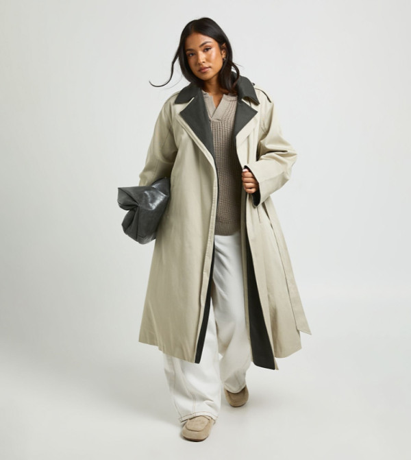 Petite Double Layer Detail Longline Trench Coat