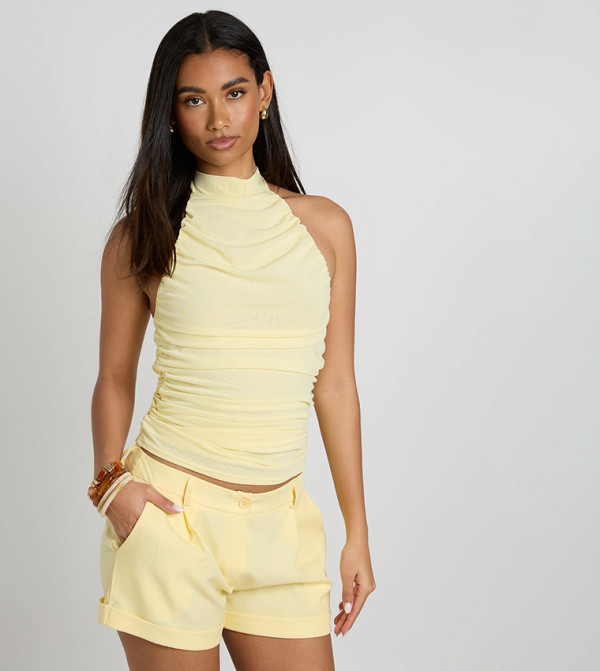 Slinky Mesh Ruched Halterneck Top