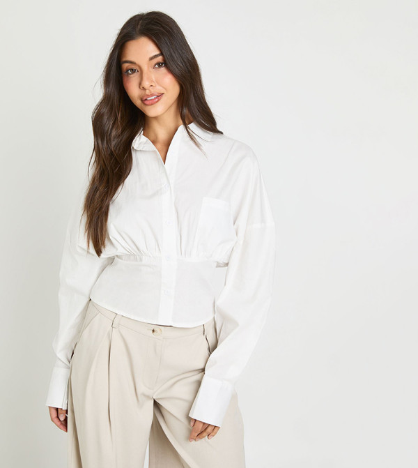 Cinched Long Sleeves Cotton Poplin Shirt
