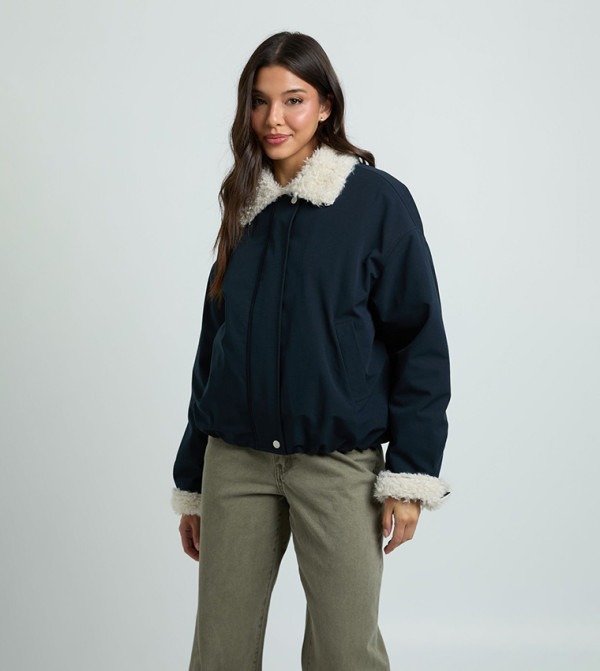 Faux Fur Collar Bomber Jacket