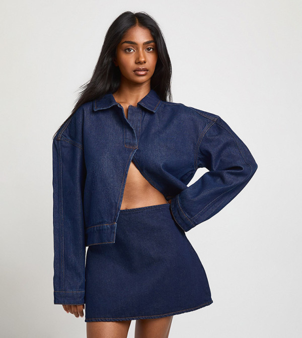 Solid A-Line Denim Mini Skirt
