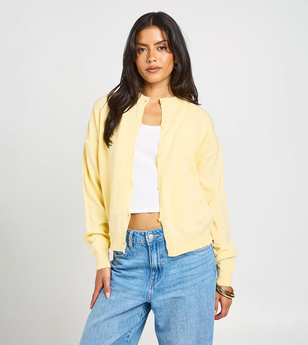 Crew Neck Button Up Cardigan