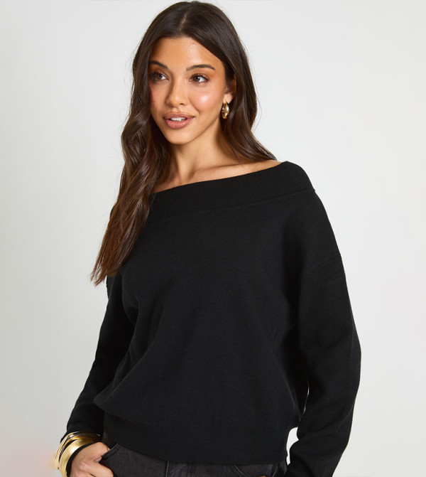 Boat Neck Long Sleeves Knitted Top