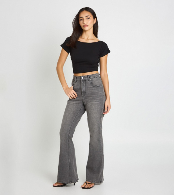 Washed High Waist Flared Jeans