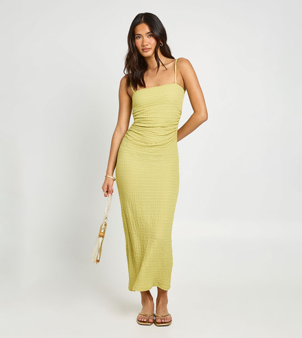 Textured Ruched Waist Midaxi Dress