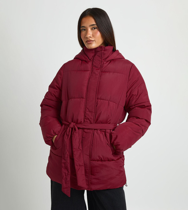 Hooded Belted Puffer Jacket