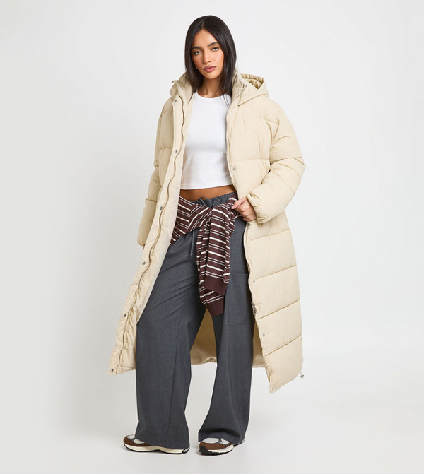 Zippered Hooded Maxi Puffer Jacket
