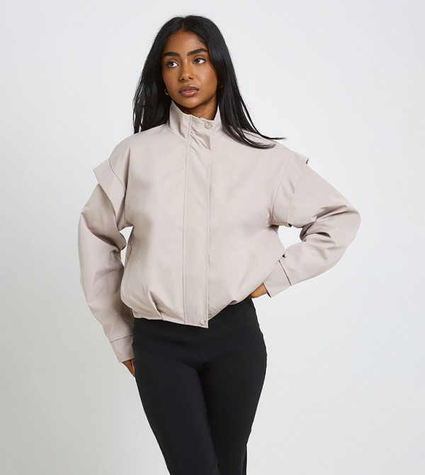 Shoulder Detail Funnel Neck Jacket