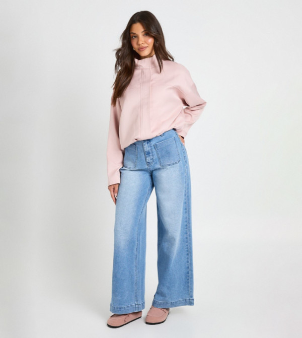 High Waist Front Pocket Wide Leg Jeans