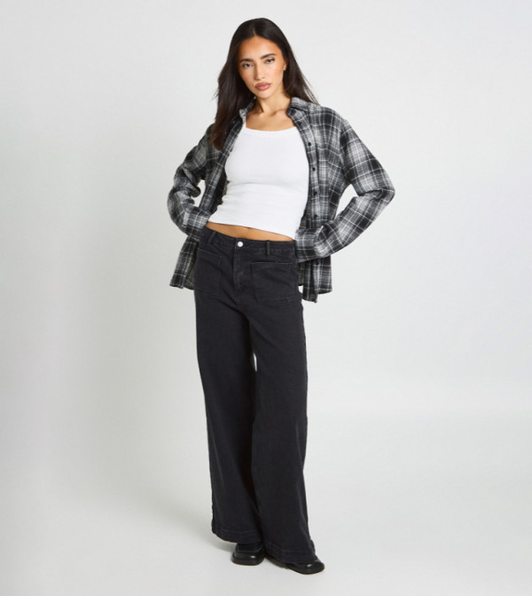 High Waist Front Pocket Wide Leg Jeans