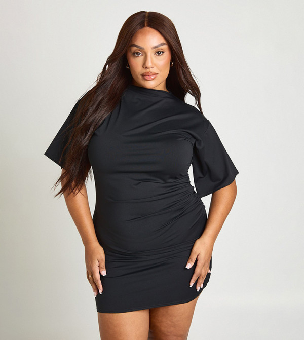 Curve Super Soft Ruched Waist Short Sleeves Mini Dress