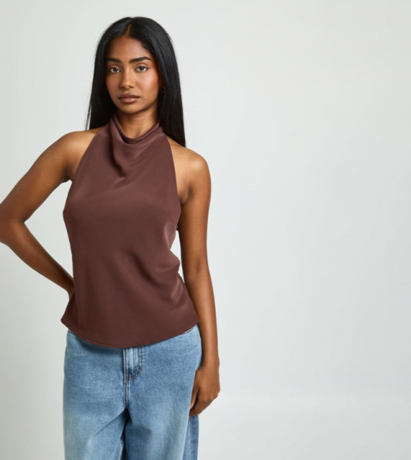 High Neck Loose Fitting Halterneck Top