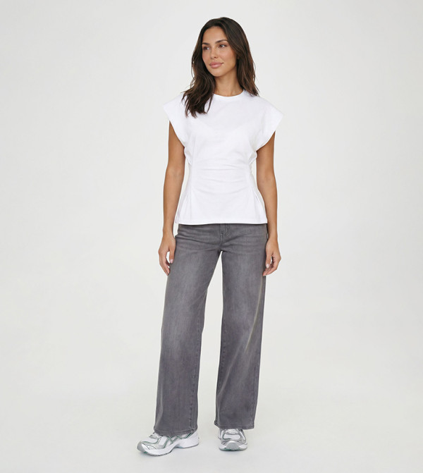 Petite Ruched Waist Crew Neck T-Shirt
