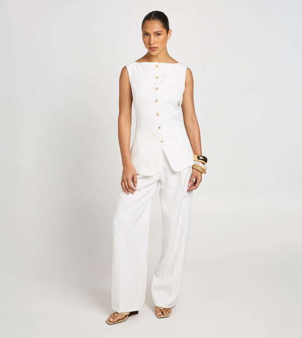 Pleated Wide Leg Tailored Trousers