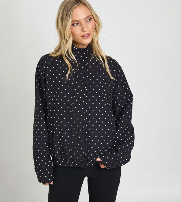 Petite Polka Dots Funnel Neck Jacket