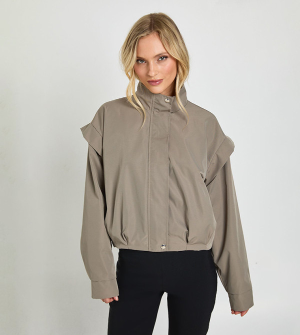 Petite Shoulder Detail Funnel Neck Jacket