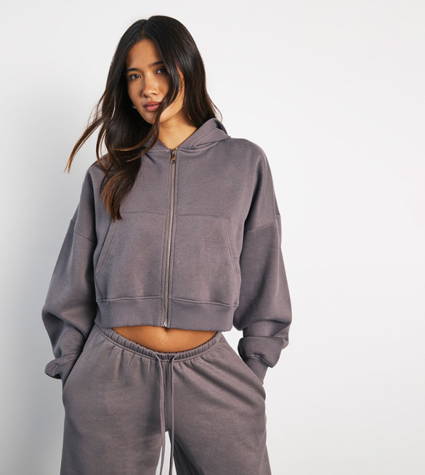 Balloon Sleeves Oversized Zip-Through Hooded Jacket