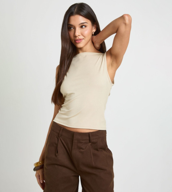 Super Soft Ribbed Twist Low Back Sleeveless Top
