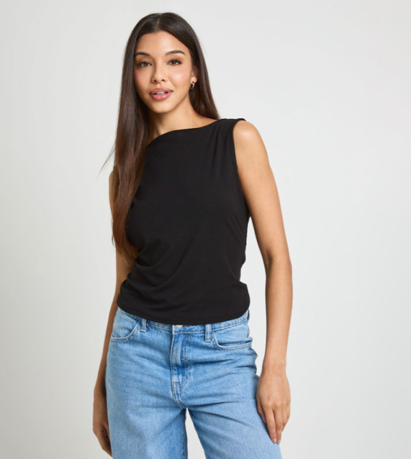 Soft Ribbed Twist Low Back Top