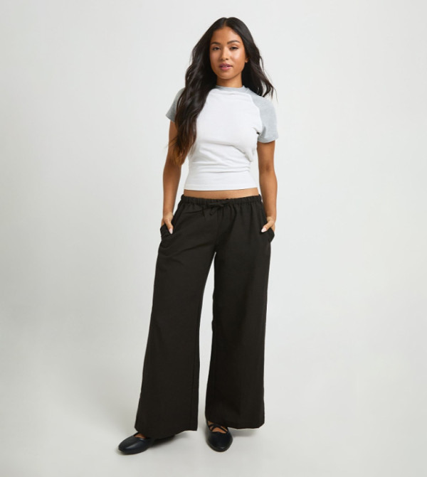 Petite Linen Look Wide Leg Trousers
