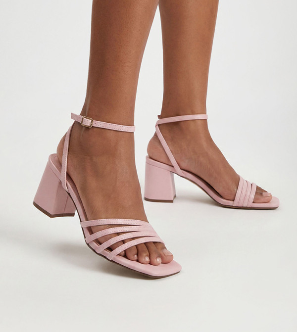 Asymmetric Strap Block Heel Sandals