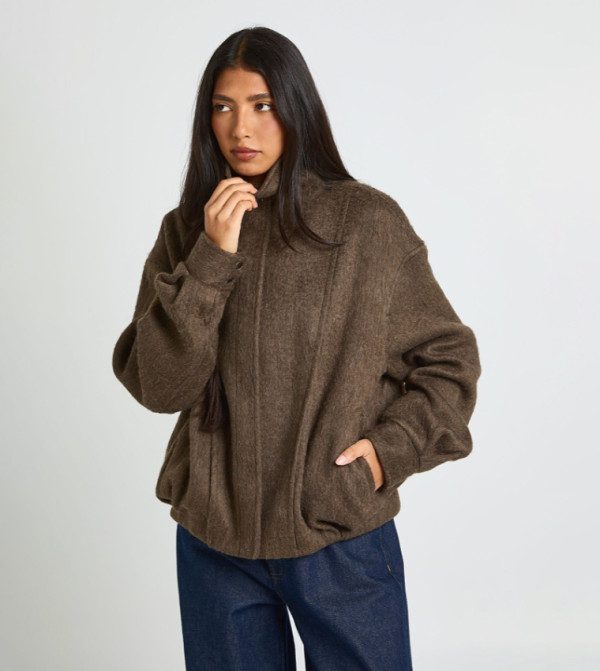 Tall Textured High Neck Wool Look Jacket