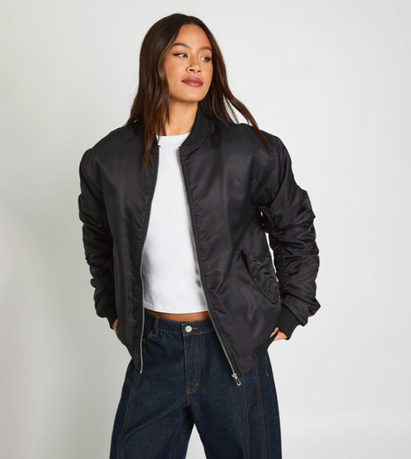 Tall Zippered Oversized Bomber Jacket