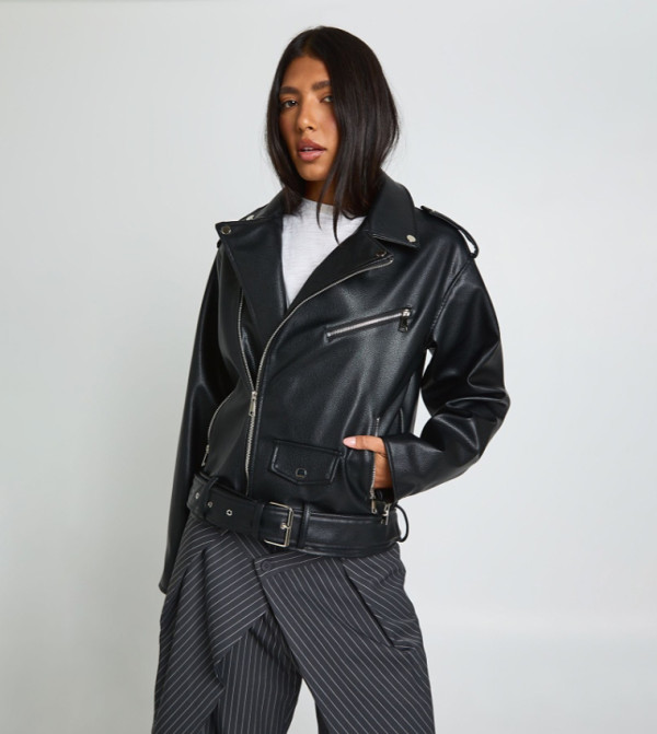 Tall Faux Leather Oversized Biker Jacket