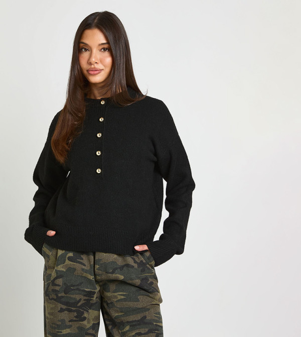 Gold Button Crew Neck Sweater