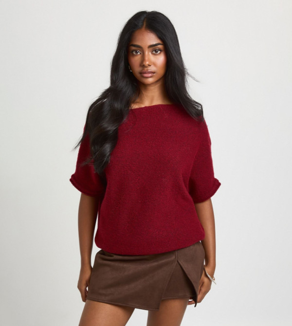 Slash Neck Knitted Batwing Top