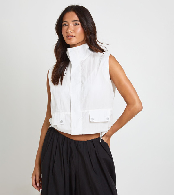Funnel Neck Sleeveless Zip-Through Top