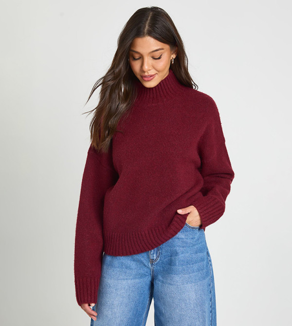 Boucle Knit High Neck Sweater