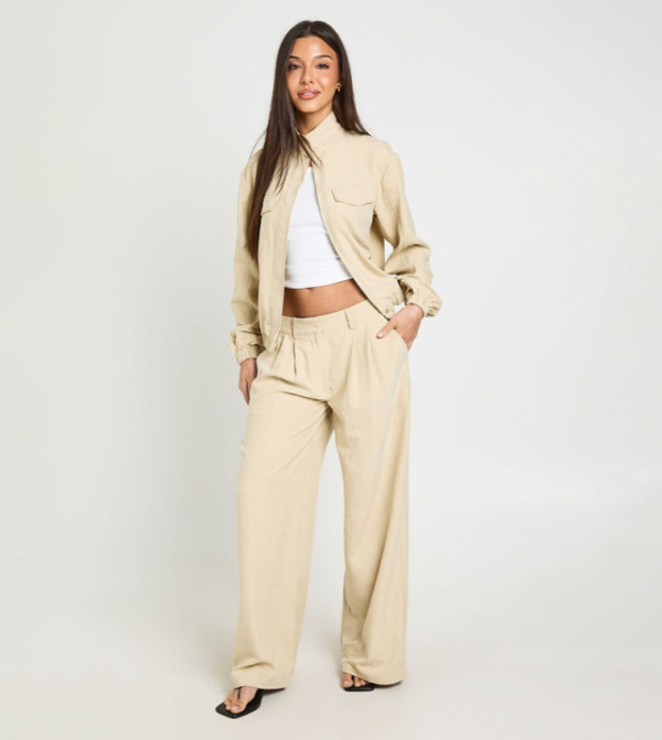 Peached Pleated Wide Leg Trousers