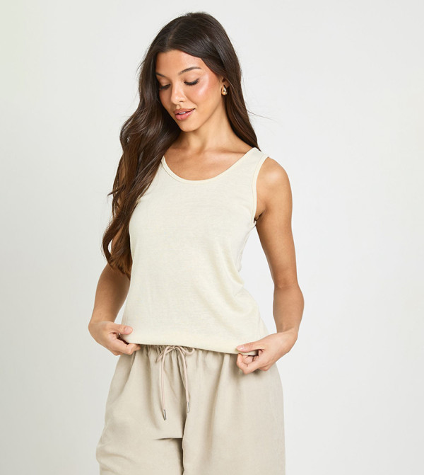 Slub Scoop Neck Sleeveless Top