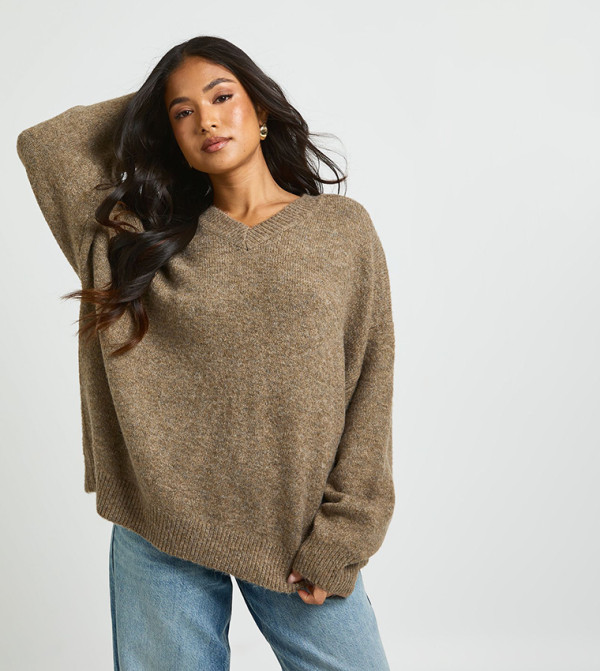 Petite Super Soft V-Neck Oversized Sweater