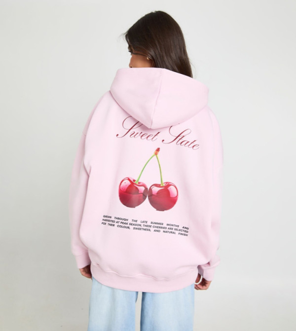 Sweet State Cherry Printed Oversized Hoodie