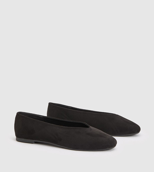 Wide Fit Faux Suede Seam Detail Square Toe Ballerinas