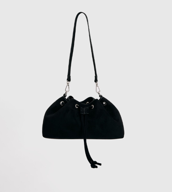Faux Suede Ruched Detail Shoulder Bag